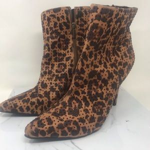 Ashley Stewart Cheetah Print Ankle Boots Heels 12W